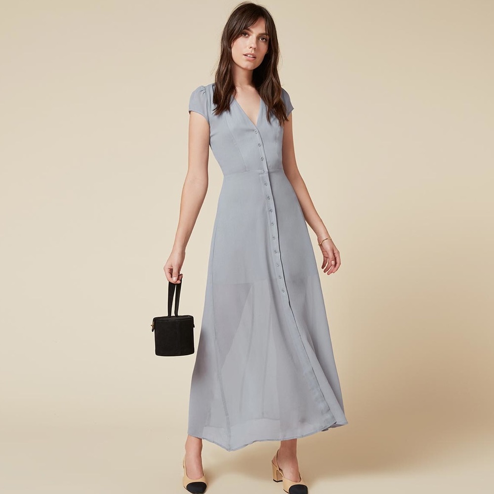 Reformation Light Blue Maxi Dress with Buttons